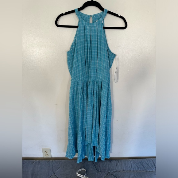 Calvin Klein Womens Blue Plaid Halter Midi Fit Flare Dress 4(no belt) - Picture 2 of 11